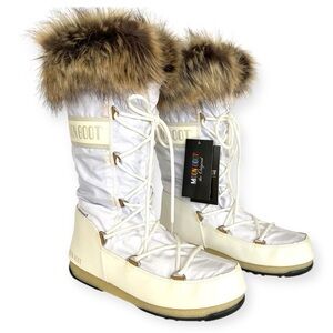 MOON BOOT Icon Faux Fur Trim Snow Boots Tall White Women’s Size 9.5 24008700/002